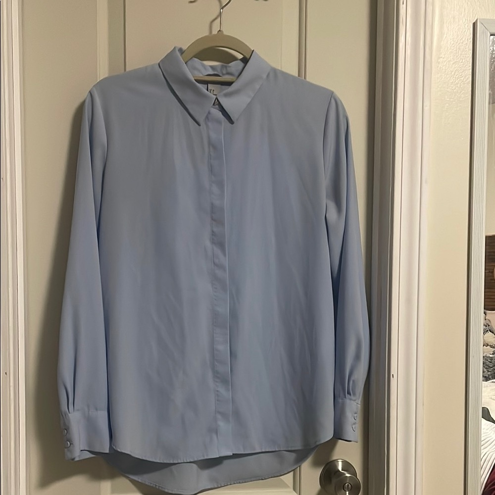 H&M Blue Dress Shirt Crisp Cotton Formal SZ 8